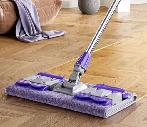 [Bedaya] Microfiber Flat Floor Mop with Adjustable Stainless Steel Handle, Wet and Dry Cleaning Mop with Thick Fiber Cloth and Hanging Handle for Home Kitchen