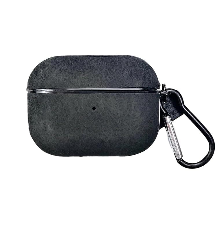 Premium leather Rotective Case Compatible With (AirPods 3) Shockproof Cover With Metal Carabiner Classic Soft Touch (Black) Portable electronic device cover