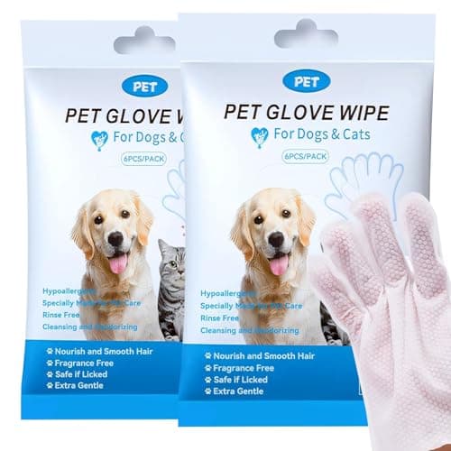 Pet Washing Glove Wipes for Dog and Cat, Unscented Rinse Free Cleaning & Deodorizing Grooming Glove for Puppy Ears,Eyes,Butt,Paws, Thick Bathing Wipe Sooth & Nourish Fur for Care and Travel 6 PCS Pet supplies
