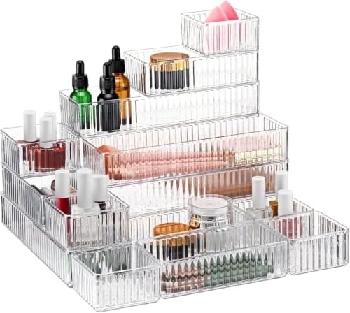 Acrylic Drawer Organizer 8-Piece Set Modular Clear Storage Bin Trays