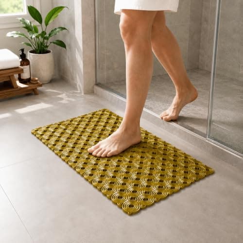 Non Slip Bath Mat With Suction Cups PVC Shower Mat Quick Drain Massage, Anti Slip Bathtub Mat For Bathroom Shower Tub Spa Home Soft Comfortable Durable 70x37 CM (Gold)
