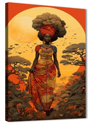 Skills Canvas Prints - Dark Black Woman in Sunset African Landscape - Wall Art for Living Room, Bedroom, Office Decorations & More - Size (30cm x 40cm)