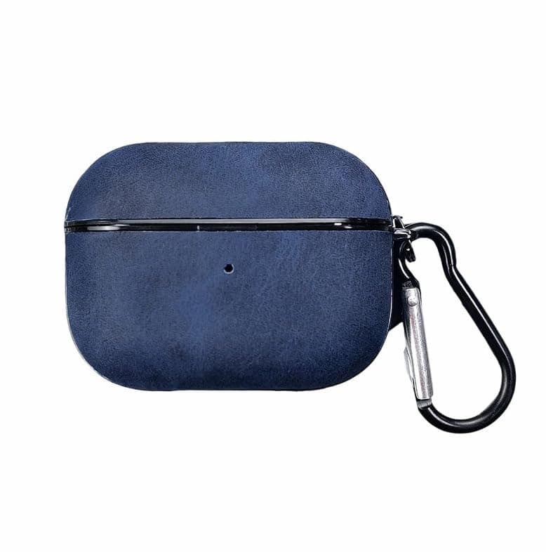 Premium Leather Rotective Case Compatible With (AirPods Pro 2) Shockproof Cover With Metal Carabiner Classic Soft Touch (Blue) Portable electronic device cover