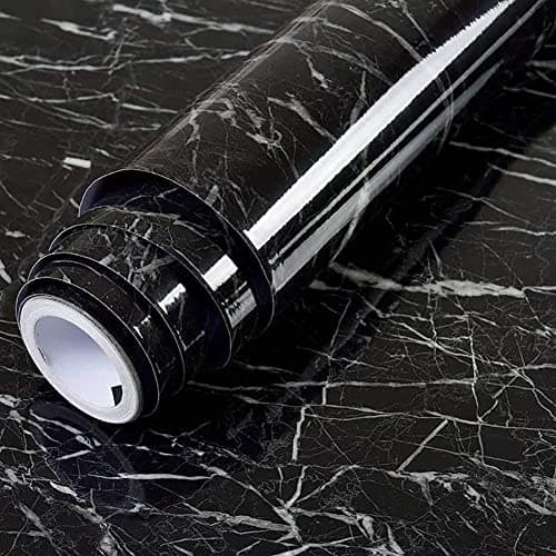 VHD Sales Kitchen Sheets for Shelves Waterproof Wallpaper Cupboard mats roll for Wardrobe Anti Slip mat for Kitchen Cabinet Shelf Liners Sheet roll for Floor Platform Fridge (Black Marble Paper)