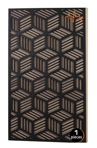 ACOUSTIC MOTION Acoustic Panels 5.5cm Thick120X60 cm Fiberglass+Wood Sound Proof-Bass Trap,Sound Absorbing,Diffusion decorative Panels ISOHEX design for Studios,Home Theater Ceiling,Wall,Black Insulation