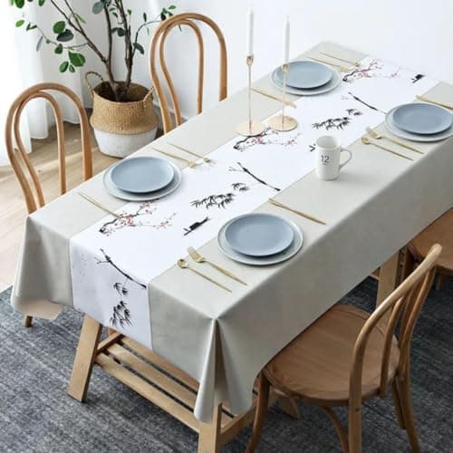 Generic Rectangular Plastic Tablecloth with Cherry Blossom Design, Grey, 228 x 152 cm .flo