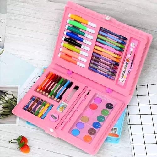 86-Piece Art and Drawing Set Organized Creative Kit for Artists Pink Blue