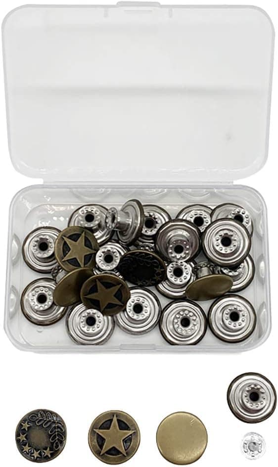 Metal Jeans Buttons Set No-Sew Replacement Buttons with Fastening Screws for Denim Pants Jackets Waist Adjustment Repairing Kit Durable Metal Finish Snap fastener