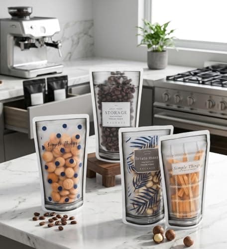 4 Pcs Foldable Kitchen Storage Jar Set Cup Style with Secure Zipper 250g Capacity Collapsible Food Containers for Dry Goods Beans Grains Tea Coffee Sugar Portable Organizer