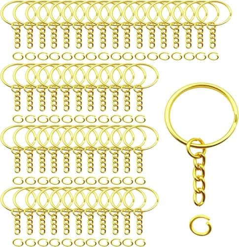 NUBIAA Gold Color Metal Split Keychain Ring Parts - 50 Key Chains 25mm with 26mm Chains and 50pcs Open Jump Ring for Craft Key Ring Jewelry finding
