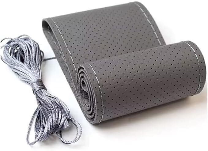 Steering Wheel Cover, Microfiber Leather Universal Car Steering Wheel Cover, Universal DIY Sewing Design, Car Interior Accessory-(Gray)
