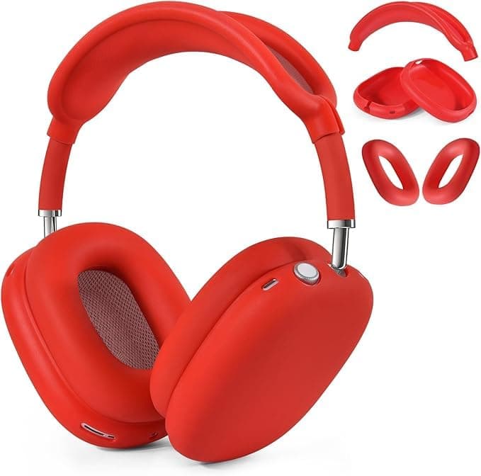Silicone Case Cover for AirPods Max Headphones,Ear Pad Case Cover/Ear Cups Cover/Headband Cover for AirPods Max(2026/2024/2020)(USB-C/Lightning),Silicone Accessories for AirPod Max 2, (Red) Portable electronic device cover