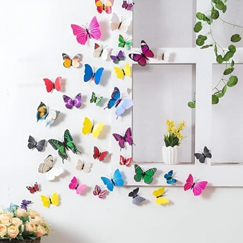 LED Butterfly Lights - Transform Your Space with Stunning 3D Butterfly Wall Decor Featuring Vibrant Colors and Charming Lighting Effects, Perfect for Bedrooms, Gardens, Parties Multi Shape (40) Lamp