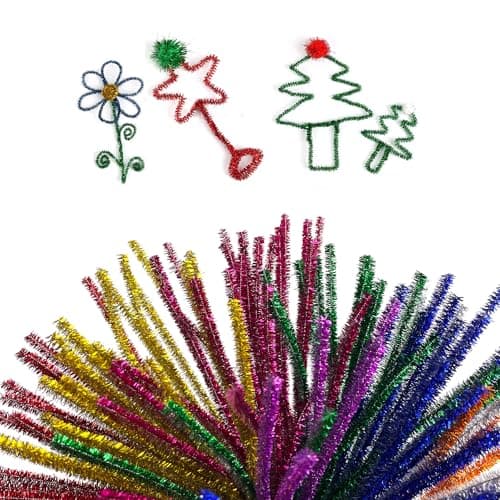Fanghuashi 200pcs Glitter Pipe Cleaners, Glitter Chenille Stems, Pipe Cleaners for Crafts, Pipe Cleaner Crafts, Art and Craft Supplies, Christmas Pipe Cleaners. (Multi Color) Wire