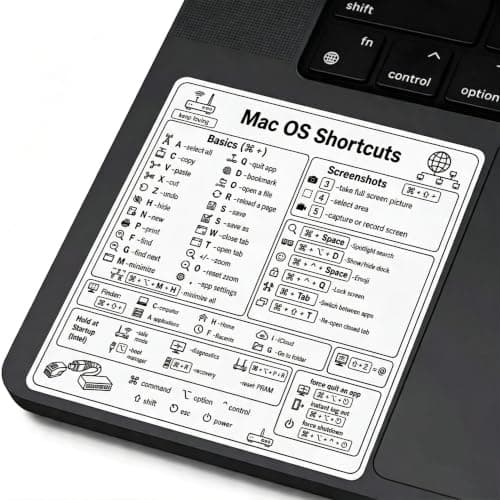 ملصق اختصارات لوحة مفاتيح ماك - دليل سريع لاختصارات macOS بتصميم أبيض أنيق - ملصق مرجعي للكيبورد ولوحة اللمس - متوافق مع أجهزة MacBook وiMac - مثالي للدراسة والعمل والمكتب - سهل اللصق والإزالة. Sticker decal