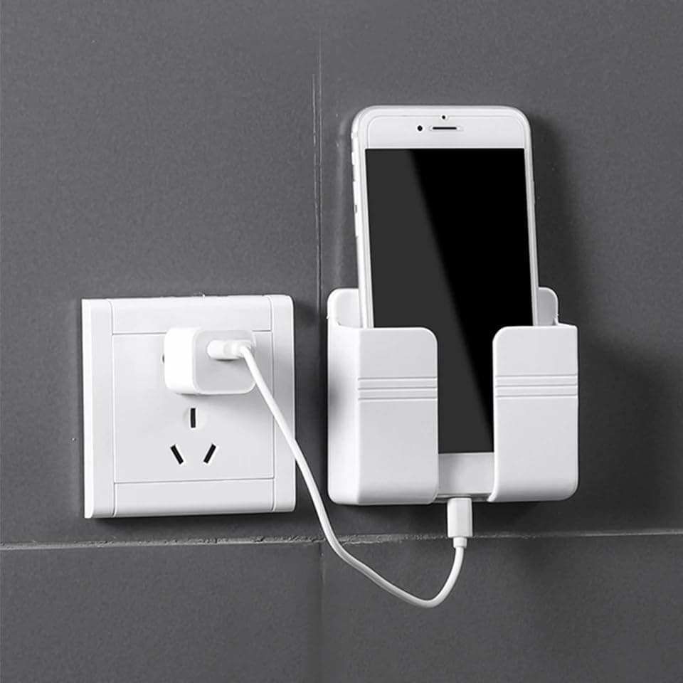 FavHome Wall Mount Mobile Phone Holder Charging Stand AC TV Remote Storage Box Rack Pack of 2 Pieces Charging adapter