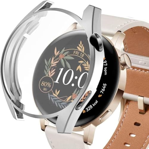 Next store Compatible with Huawei Watch GT3 42mm Case Cover with Screen Protector, Soft TPU Bumper Frame Protective Cover for Huawei Watch GT3 42mm (Silver) Portable electronic device cover
