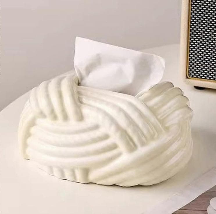 Generic Decorative Porcelain Tissue Box, White, Woven Knit Design, Modern Home Décor, .kl