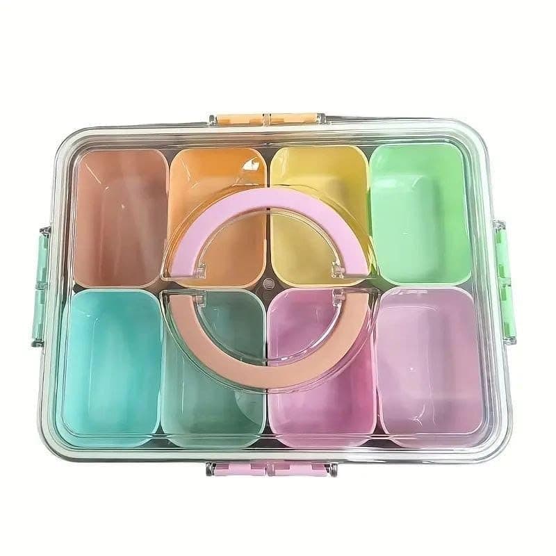 Generic Colourful Divided Food Container with Leak-Proof Lid, 8-Compartment, Transparent, for Refrigerator Storage, .mk