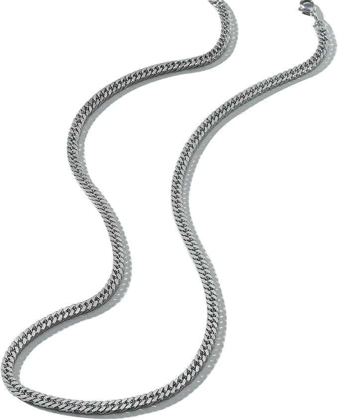 WLOLF Punk Titanium Steel Men Cuban Chunky Chain Choker Necklace Snake Bone Chain Necklace for Women and Men(Silver)