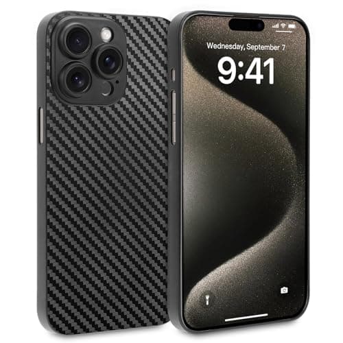 doupi Ultra Thin Phone Case Compatible with iPhone 15 Pro Max (6.7 Inches) - Carbon Fiber Look, Wireless Charging Supported, Super Slim Protective Cover, Carbon Fiber Appearance Black Cellular phone case