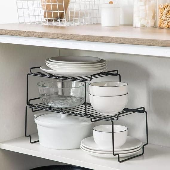 Metal Kitchen Organizer Rack Set of 2, Black, Large 39x19x14cm and Small 27x19x14cm, Multi-Use