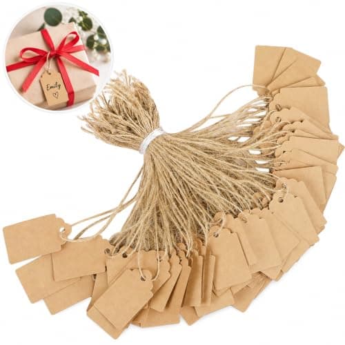 200 Pcs 3.5×2.2mm Strung Tags Brown White Reinforced Card Clothing Parcel Label String Hanging Gift Swing Tickets Kraft Hang Price Labelling