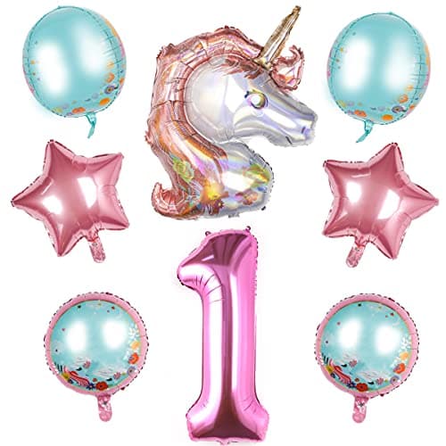 PartyWoo Unicorn Balloons, 8 pcs Unicorn Birthday Decorations for Girls, Unicorn Party Supplies, Unicorn Party Decorations, Happy Birthday Balloon, Star Balloons, Foil Balloons for Parties