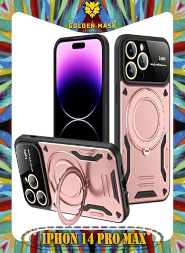 GOLDEN MASK For iPhone 14 Pro Max Camera Lens Camera Protection Supports Wireless Charging With Magnetic Ringe (Rose Gold) Cellular phone case