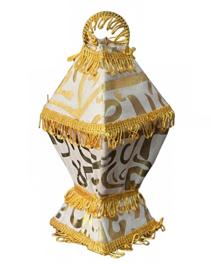 Stellar Stores Ramadan White & Gold Calligraphy Khayamiya Style Lantern Shaped Decoration Fringed Ramadan Decor