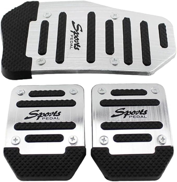 Universal Foot Pedal Alloy Non-Slip Foot Rest Set with Brake Pedal Cover (Manual Pedal Set - 3 Pcs - Silver)
