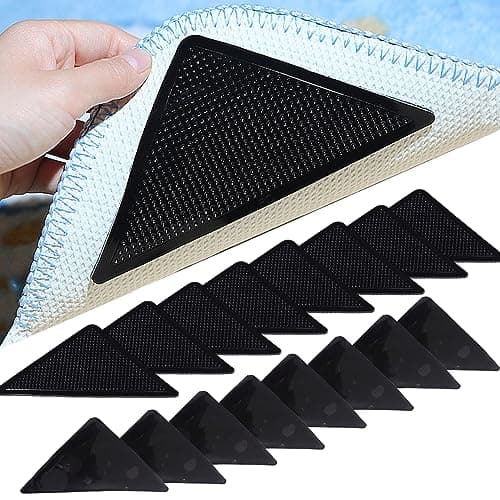 AUTUUCKEE Lot de 8 patins antidérapants réutilisables et lavables pour tapis en bois dur, carrelage, moquette, tapis de sol, avec 8 autocollants auxiliaires (noir)