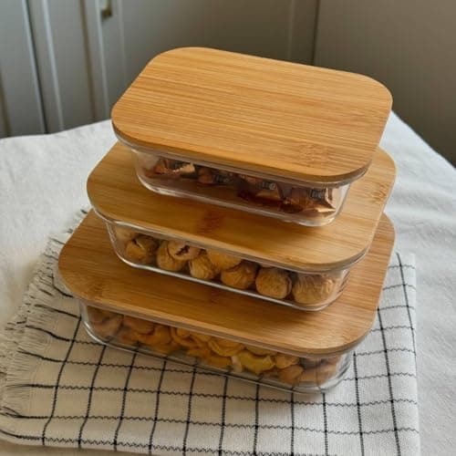 Generic Glass Food Storage Containers with Lids, Rectangular, Airtight, Set of 3, 410ml, 680ml and 1040ml, .bs