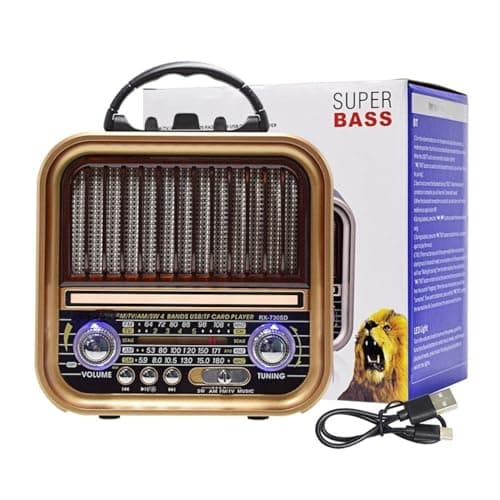 Portable Radio with Bluetooth, 4-Band FM/TV/AM/SW Receiver, USB/TF Music Player, 18650 Battery, Type-C Charging, 9 Disco Lights, TWS Group Player