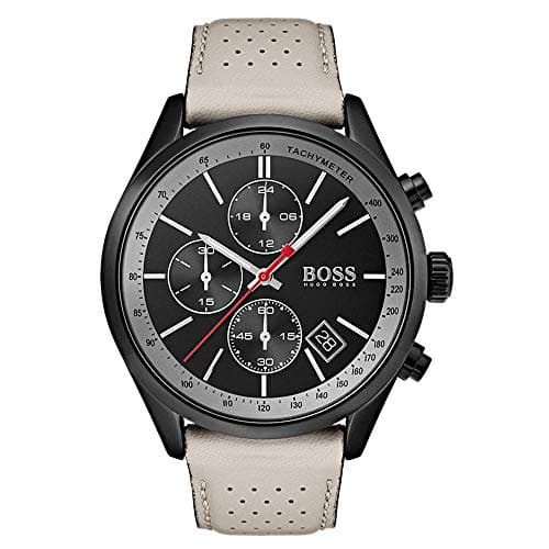 Hugo Boss 1513562 Contrast Bezel Round Perforated Leather Strap Analog Watch for Men - Off White