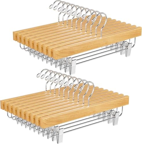 Premium Bamboo Wood Clothing Hanger with Two Adjustable Clips for Pants Skirts and Accessories High-Quality Closet Organizer for Home Storage Clothes hanger