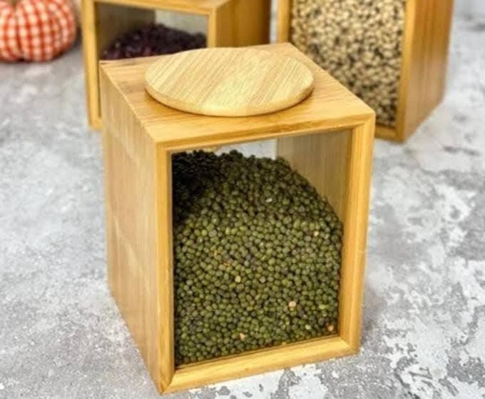 Generic Bamboo Wooden Storage Box with Lid, for Sugar, Coffee, and Spices, 10x14.5x18cm, .bar