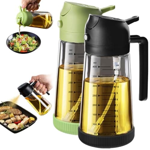 TrendPlain 16oz Oil Dispenser Bottle for Kitchen - 2 in 1 Dispenser andSprayer - 470ml Bottle for Cooking, Salad, Barbecue 2Pcs Green&Black Spray bottle