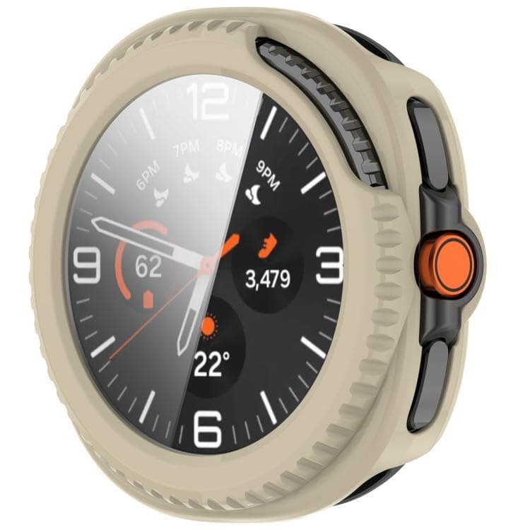 Case Hard for Samsung Galaxy Watch 8 Classic (46mm) 2025, with Tempered Glass Screen Protector Ultra Clear Slim Full Cover Case (Off White) Portable electronic device cover