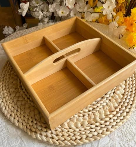 Generic 4-Section Wooden Snack Tray, Imported Bamboo Wood, .em