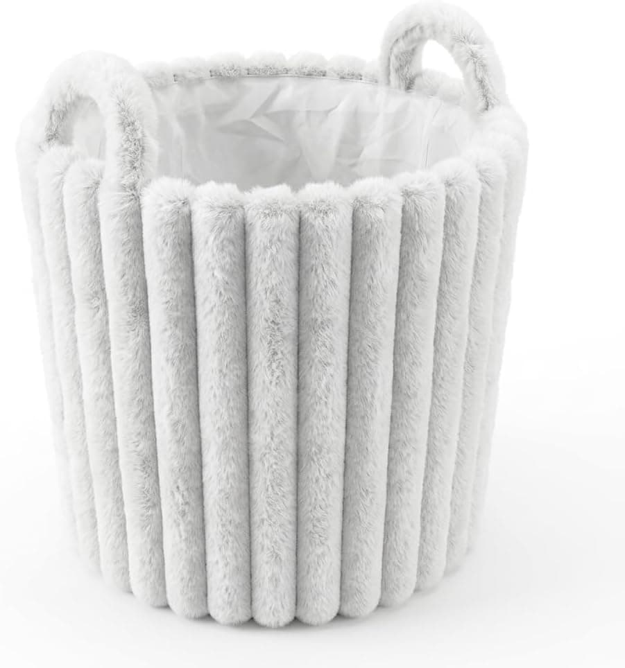 Large Ribbed Velvet Laundry Basket Padded Foldable Clothes Storage Hamper