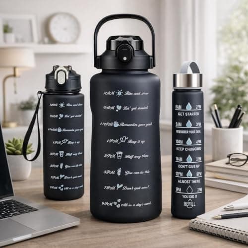 Clear Sport Water Bottle Set 3pc 2L 1L 0.5L Stainless Lid Straw Handle