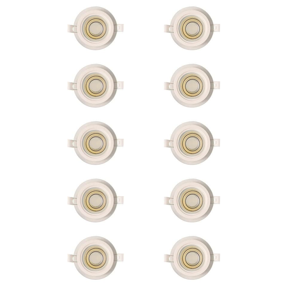El Rawda Pack of 10 Glass Body LED Recessed Spotlights – 6W, 7cm Cut-Out, Triple-Color Light (Warm, Cool, Daylight) for Gypsum Ceilings Home lighting and lamps