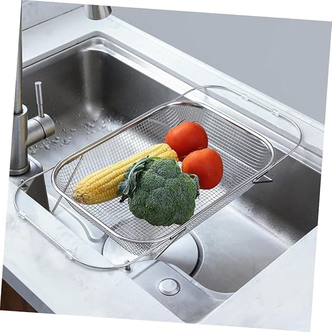 Stainless Steel Sink Strainer Rectangular Jumbo Size Expandable Easy Storage and Use for All Types of Sinks to Drain Water Quickly and Efficiently
