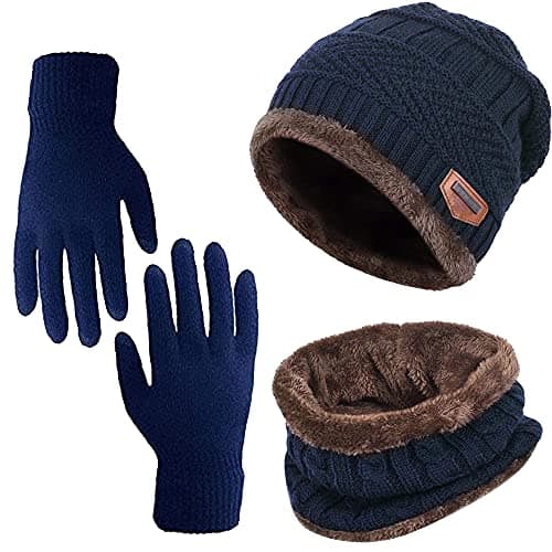 Qckarobe Winter Knit Caps Scarf and Gloves Set for Men Women Windproof Warm Scarf Collar, Hat and Touch Screen Gloves Warm with Wool Lining, Gray, One Size Apparel