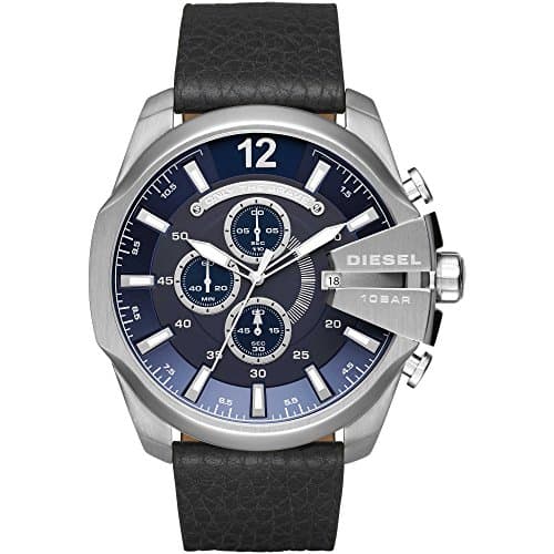 DIESEL Men's Mega Chief Chronograph Black Leather Watch DZ4423
