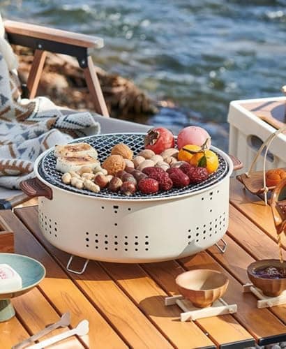 Portable Circular Charcoal Grill with Foldable Legs and Stainless Steel Grilling Mesh BBQ Set with Tools for Indoor and Outdoor Cooking Adventures Barbecue grill