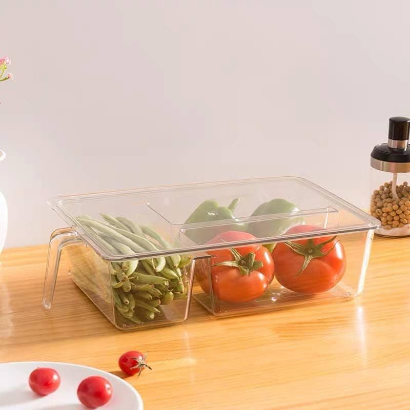 Generic Acrylic organizer with lid and handle, 2-compartment divider, 3-liter capacity, Imported product, .sa Food storage container