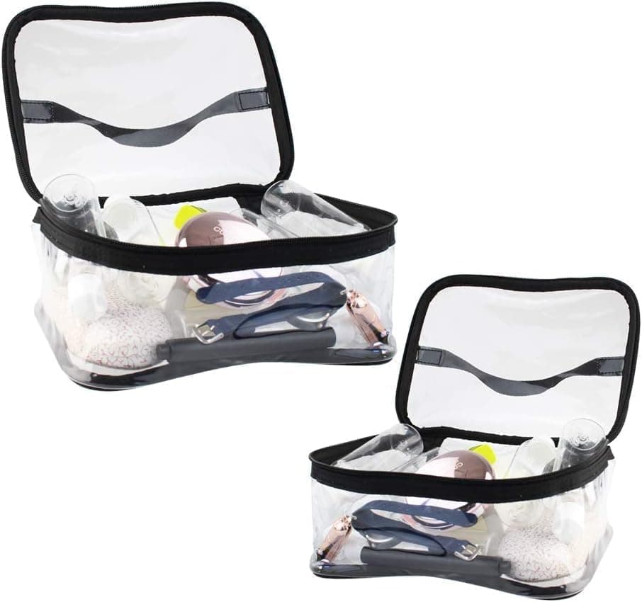 Clear Makeup Bag Oval Cosmetic Organizer with Colored Trim Travel Case