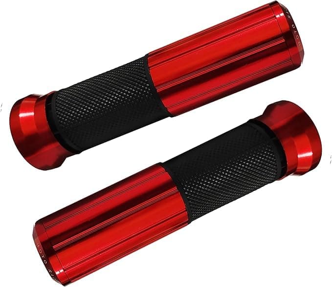 Motorcycle Grips, Universal Non-Slip Hand Grips - Comfortable Motorcycle Grips - Aluminum Rubber Grip Pair - Maroon Red in Black - SA CAR Handlebar grip
